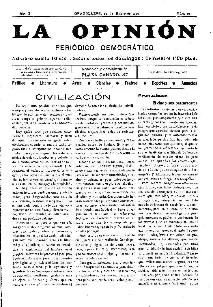 La Opinión , 12/1/1913 [Exemplar]