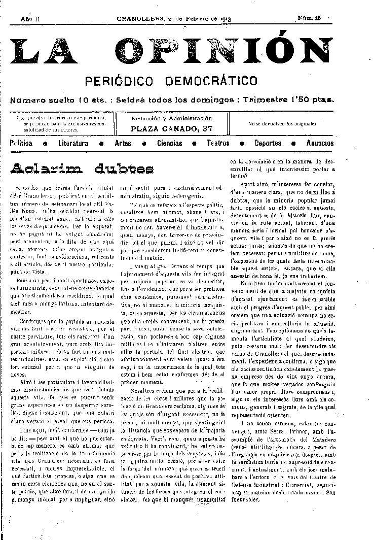 La Opinión , 2/2/1913 [Exemplar]