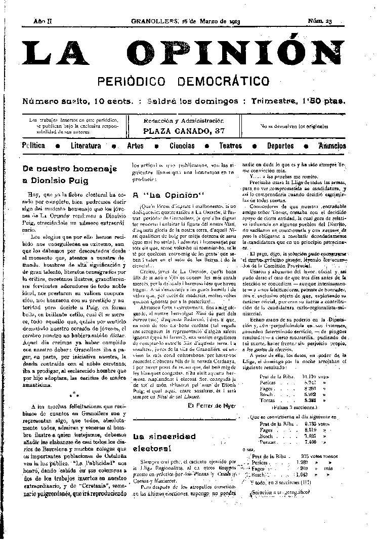 La Opinión , 16/3/1913 [Ejemplar]