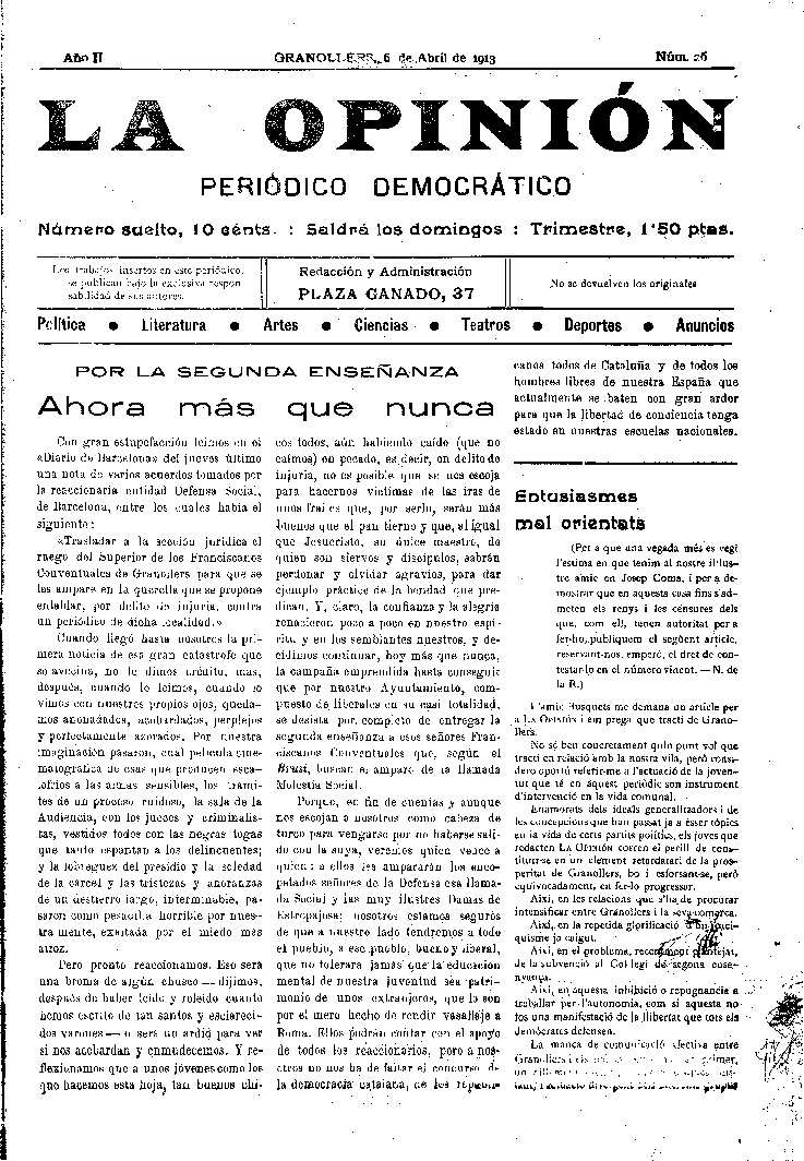 La Opinión , 6/4/1913 [Ejemplar]