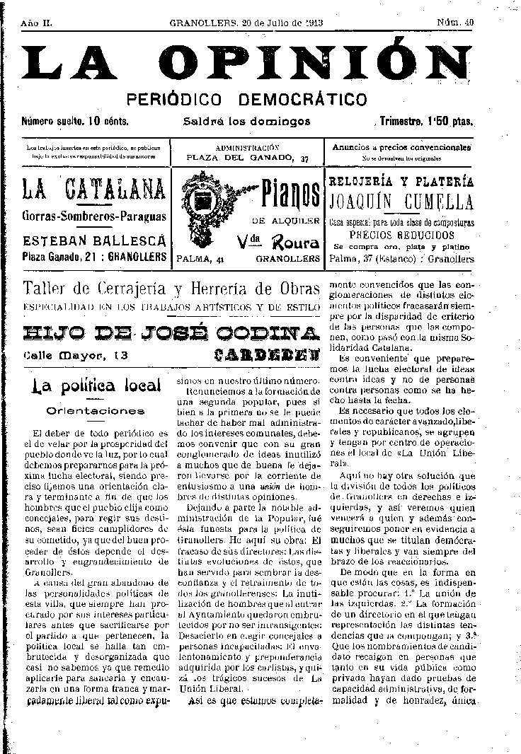 La Opinión , 20/7/1913 [Exemplar]