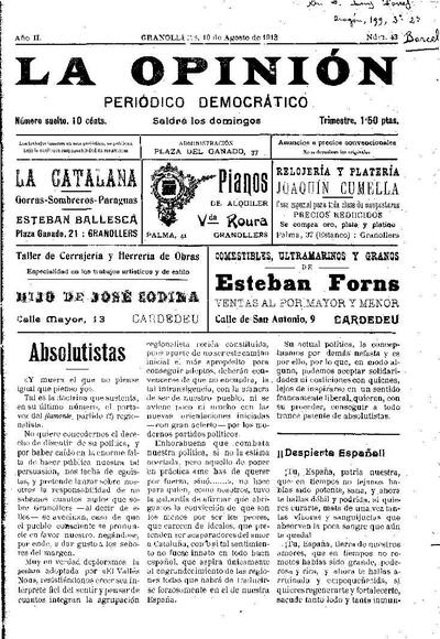 La Opinión , 10/8/1913 [Ejemplar]
