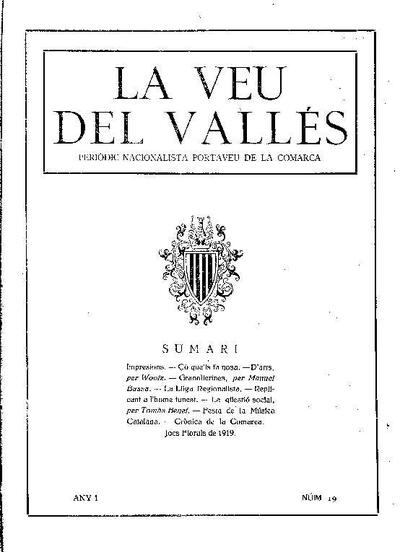 La Veu del Vallès [1919], 10/8/1919 [Issue]