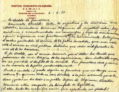 Carta del secretari general del Partit Comunista, adreçada a l'alcalde de Granollers, expressant el condol pel bombardeig sofert a la ciutat [Document]