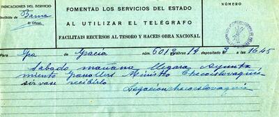 Telegrama de la Legació de Txecoslovàquia, informant de l'arribada del ministre txecoslovac a l'Ajuntament de Granollers [Document]