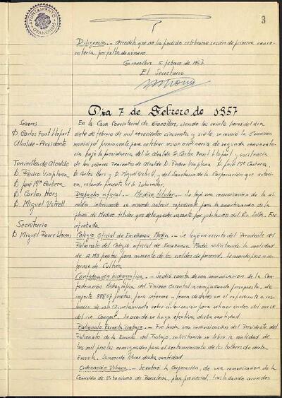 Actes de la Comissió Municipal Permanent, 5/2/1957, Diligència [Acta]