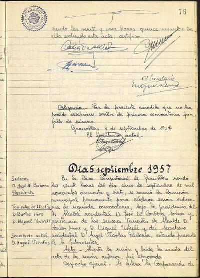 Actes de la Comissió Municipal Permanent, 3/9/1957, Diligència [Acta]