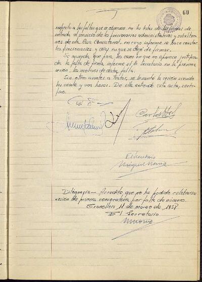 Actes de la Comissió Municipal Permanent, 11/3/1958, Diligència [Acta]