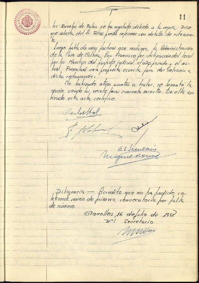 Actes de la Comissió Municipal Permanent, 16/7/1958, Diligència [Acta]