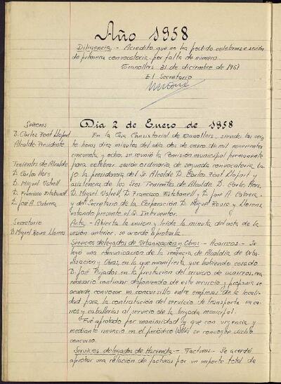 Actes de la Comissió Municipal Permanent, 31/12/1958, Diligència [Acta]