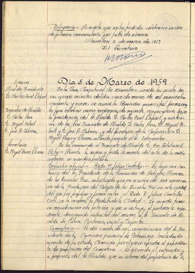 Actes de la Comissió Municipal Permanent, 8/3/1959, Diligència [Acta]