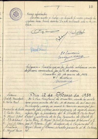 Actes de la Comissió Municipal Permanent, 10/3/1959, Diligència [Acta]