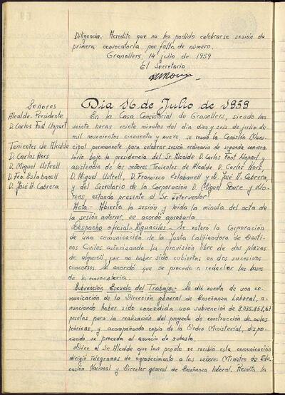 Actes de la Comissió Municipal Permanent, 14/7/1959, Diligència [Acta]