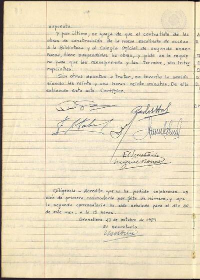 Actes de la Comissió Municipal Permanent, 27/10/1959, Diligència [Acta]