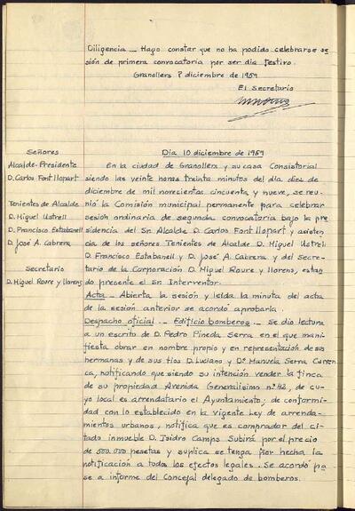 Actes de la Comissió Municipal Permanent, 8/12/1959, Diligència [Acta]