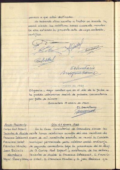 Actes de la Comissió Municipal Permanent, 19/1/1960, Diligència [Acta]