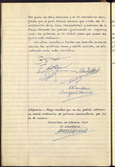 Actes de la Comissió Municipal Permanent, 23/2/1960, Diligència [Acta]