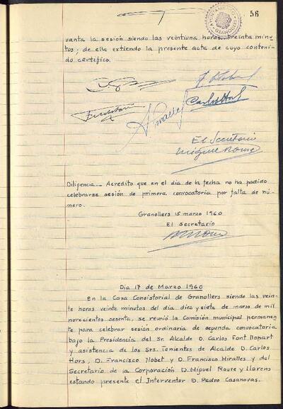 Actes de la Comissió Municipal Permanent, 15/3/1960, Diligència [Acta]