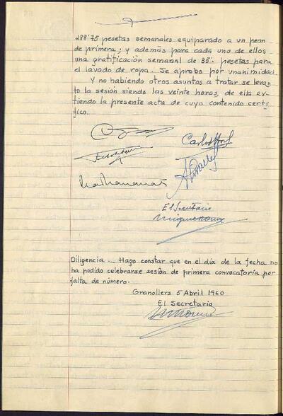 Actes de la Comissió Municipal Permanent, 5/4/1960, Diligència [Acta]