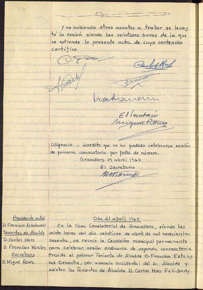 Actes de la Comissió Municipal Permanent, 19/4/1960, Diligència [Acta]