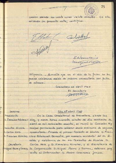 Actes de la Comissió Municipal Permanent, 26/4/1960, Diligència [Acta]