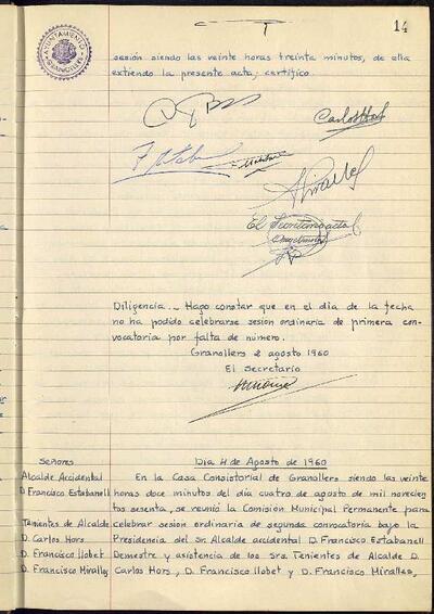 Actes de la Comissió Municipal Permanent, 26/7/1960, Diligència [Acta]