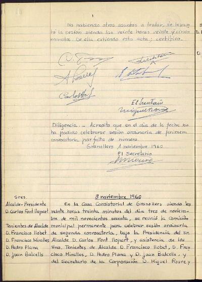 Actes de la Comissió Municipal Permanent, 1/11/1960, Diligència [Acta]