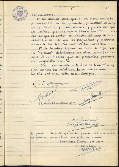 Actes de la Comissió Municipal Permanent, 8/11/1960, Diligència [Acta]