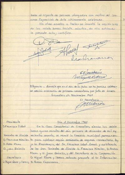 Actes de la Comissió Municipal Permanent, 29/11/1960, Diligència [Acta]