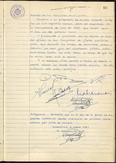 Actes de la Comissió Municipal Permanent, 3/1/1961, Diligència [Acta]