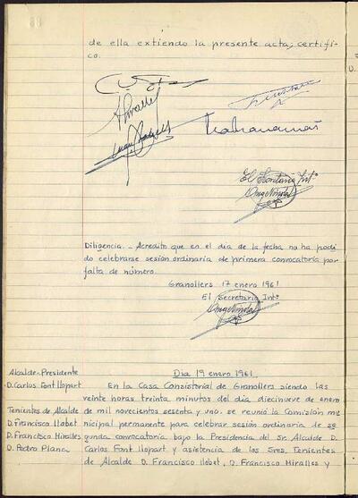 Actes de la Comissió Municipal Permanent, 17/1/1961, Diligència [Acta]