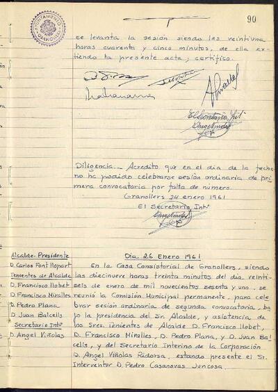 Actes de la Comissió Municipal Permanent, 24/1/1961, Diligència [Acta]