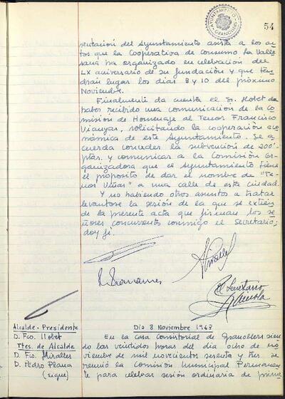 Actes de la Comissió Municipal Permanent, 8/11/1963, Diligència [Minutes]