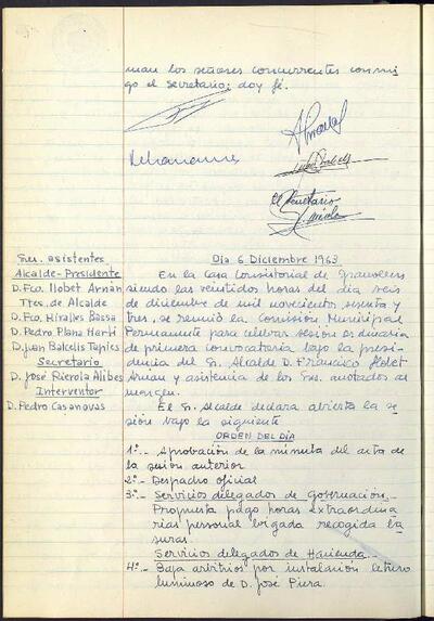 Actes de la Comissió Municipal Permanent, 5/12/1963, Diligència [Minutes]