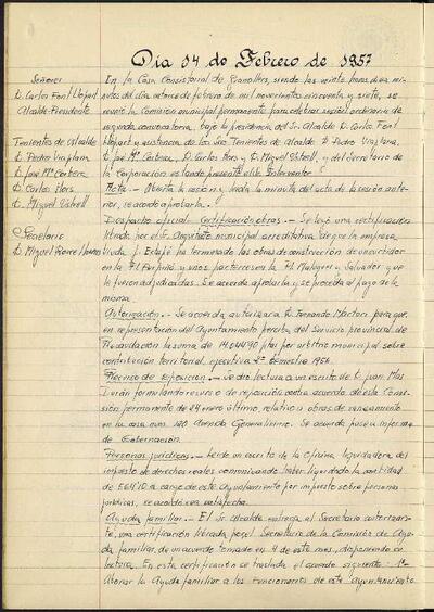 Actes de la Comissió Municipal Permanent, 14/2/1957, Sessió ordinària [Acta]