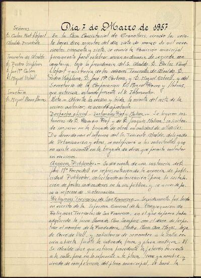 Actes de la Comissió Municipal Permanent, 7/3/1957, Sessió ordinària [Acta]