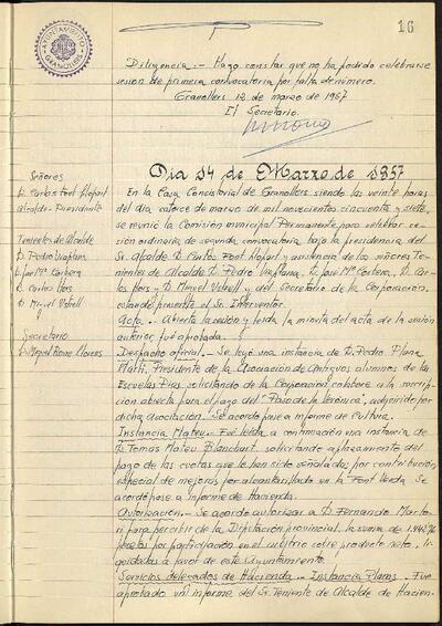 Actes de la Comissió Municipal Permanent, 14/3/1957, Sessió ordinària [Acta]