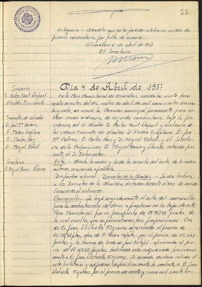 Actes de la Comissió Municipal Permanent, 4/4/1957, Sessió ordinària [Acta]