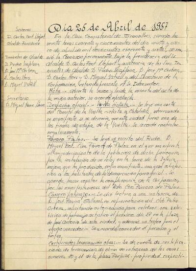 Actes de la Comissió Municipal Permanent, 25/4/1957, Sessió ordinària [Acta]