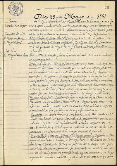 Actes de la Comissió Municipal Permanent, 28/5/1957, Sessió ordinària [Acta]