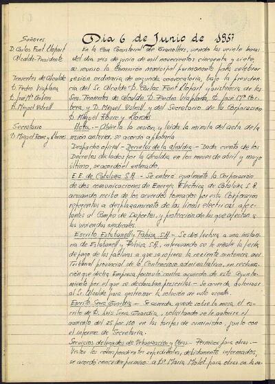 Actes de la Comissió Municipal Permanent, 6/6/1957, Sessió ordinària [Acta]