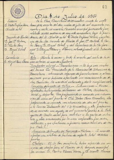 Actes de la Comissió Municipal Permanent, 4/7/1957, Sessió ordinària [Acta]