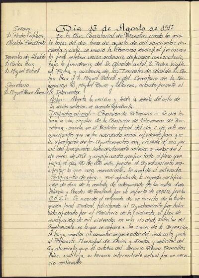 Actes de la Comissió Municipal Permanent, 13/8/1957, Sessió ordinària [Acta]