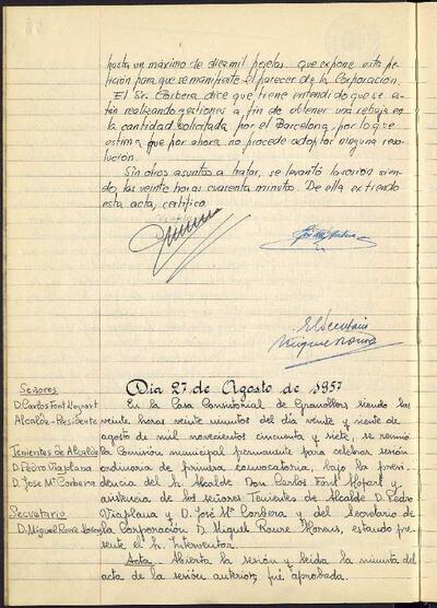 Actes de la Comissió Municipal Permanent, 27/8/1957, Sessió ordinària [Acta]