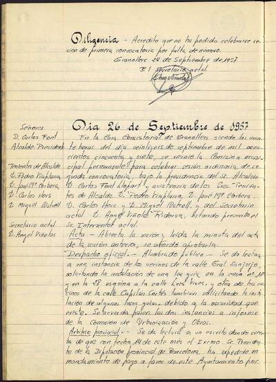 Actes de la Comissió Municipal Permanent, 26/9/1957, Sessió ordinària [Acta]