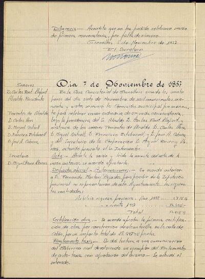 Actes de la Comissió Municipal Permanent, 7/11/1957, Sessió ordinària [Acta]