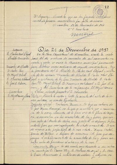 Actes de la Comissió Municipal Permanent, 21/11/1957, Sessió ordinària [Acta]