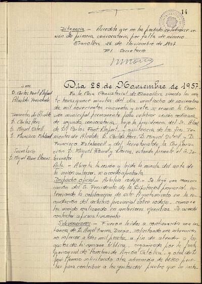 Actes de la Comissió Municipal Permanent, 28/11/1957, Sessió ordinària [Acta]