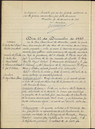 Actes de la Comissió Municipal Permanent, 12/12/1957, Sessió ordinària [Acta]