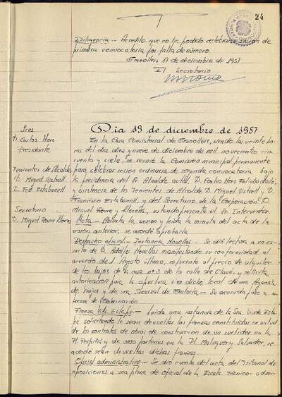 Actes de la Comissió Municipal Permanent, 19/12/1957, Sessió ordinària [Acta]